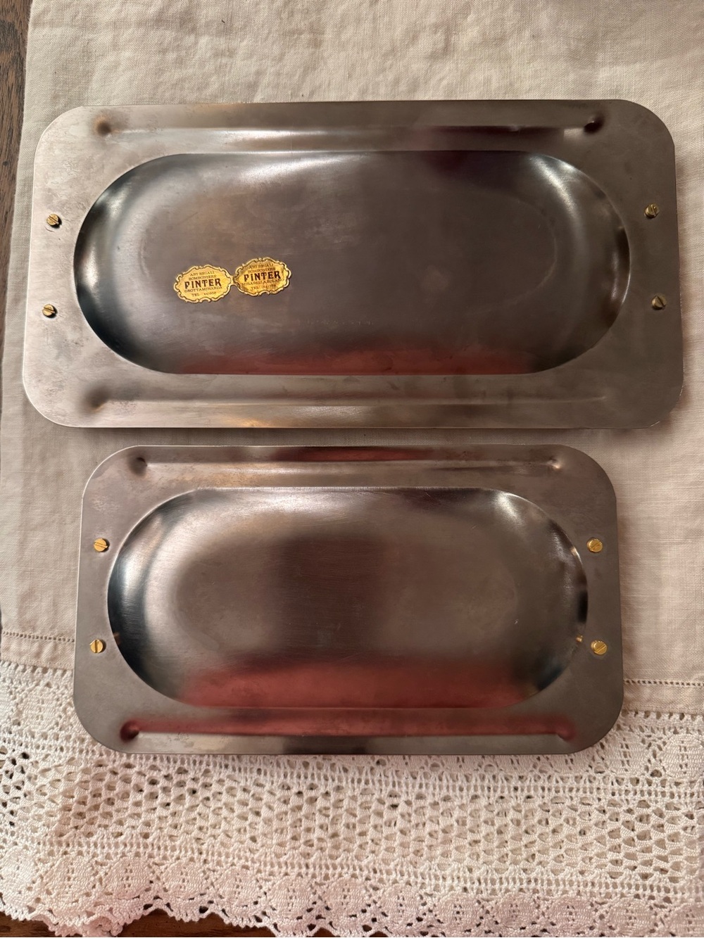 Vintage Pinter Italian Silver & Brass Vanity Serving Trays Set of 2 - Picture 11 of 12